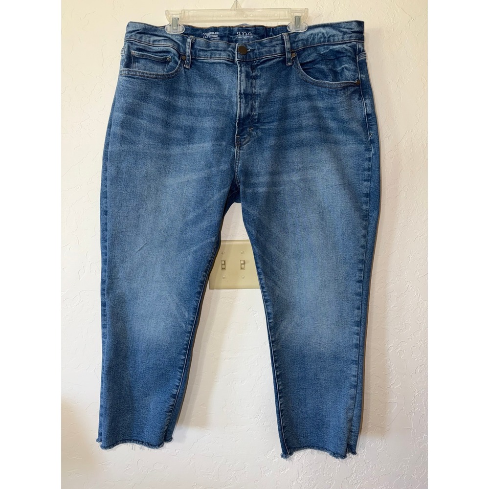 High Rise Straight Jeans ANA Raw Hem Stretch Blue Denim Size 22W